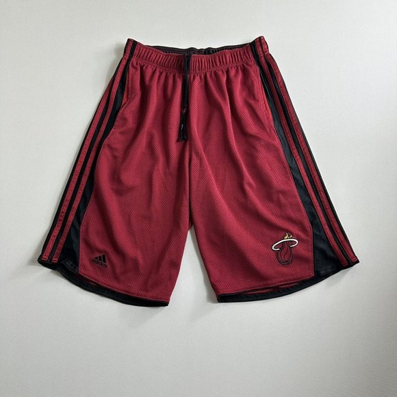 NBA Adidas‎ Miami Heat Basketball Shorts Black Red Gym Active Size Large Pockets - Picture 1 of 7
